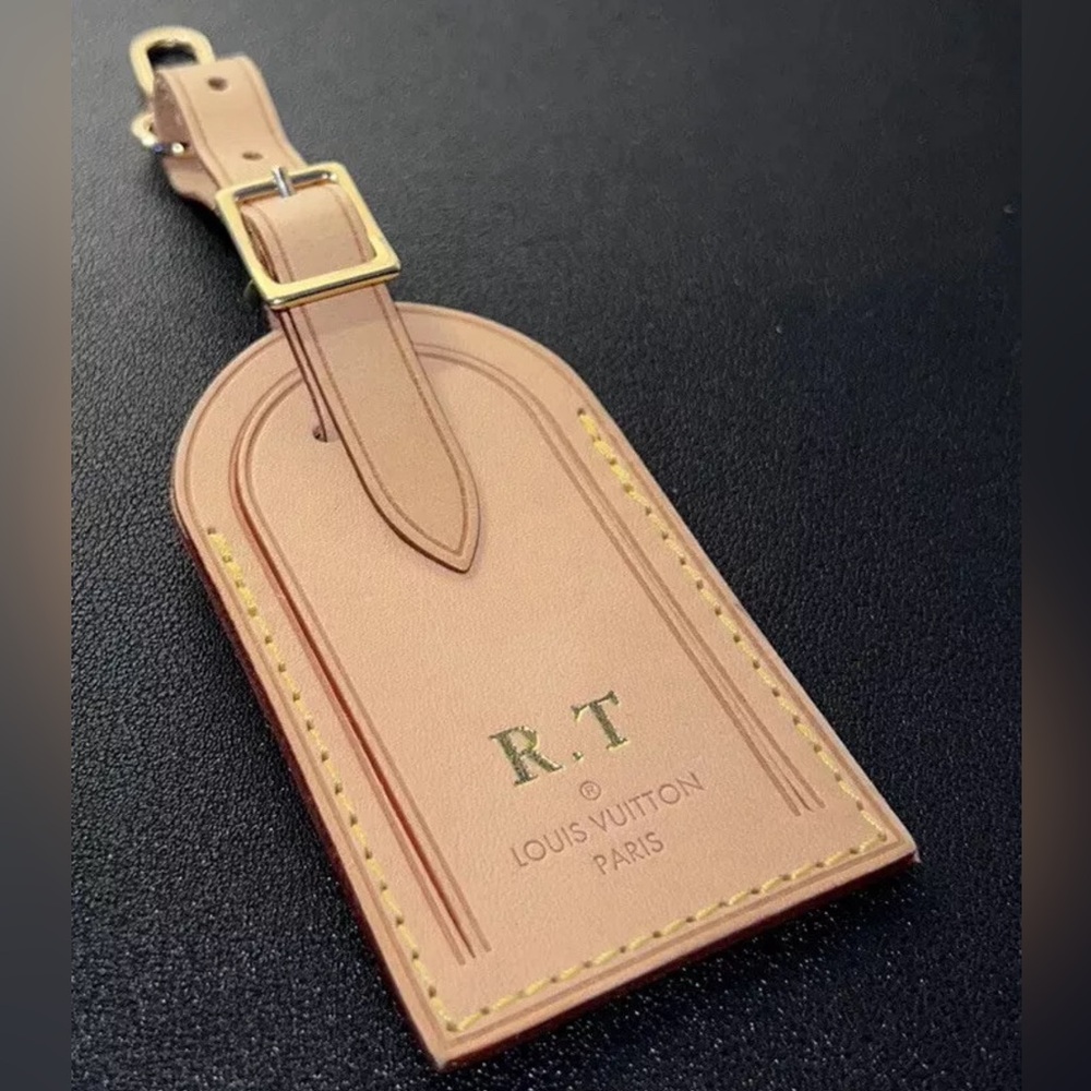 Louis Vuitton Name Tag w/ RT Stamped- Natural Vachetta TR Large Goldtone